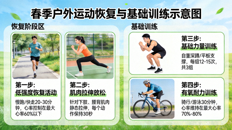 春季户外运动恢复与基础训练示意图