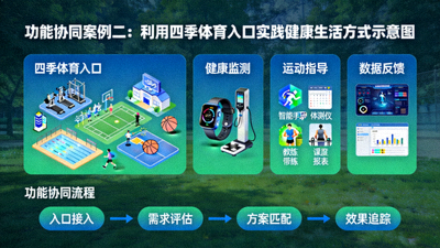 功能协同案例二：利用四季体育入口实践健康生活方式示意图