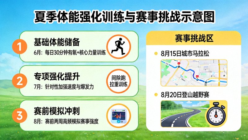 夏季体能强化训练与赛事挑战示意图